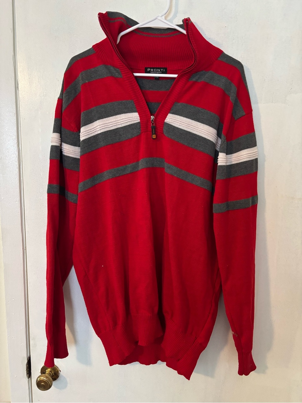 Pronti Red Striped Half-Zip Sweater